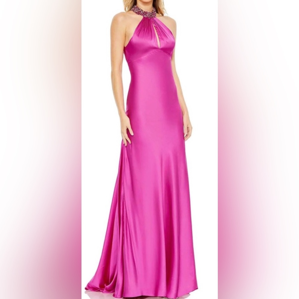 Mac Duggal. Halter Evening gown. Hot barbie pink! Worn once. Like new